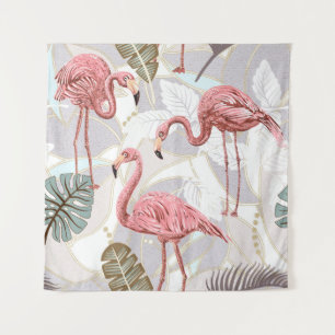 Flamingo's, palmbladeren: patroon. wandkleed