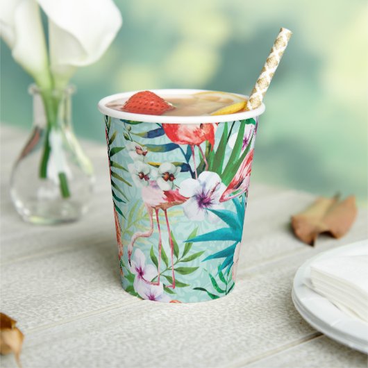 Flamingo's & Palmboom Luau Cups Papieren Bekers (Insitu)