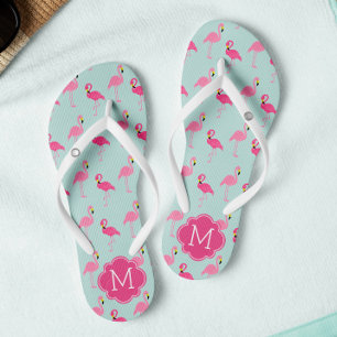  Flamingos Pattern Monogramed Teenslippers