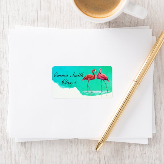 Flamingos Personalized School Label (Insitu)