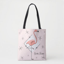 Flamingos Pink diamond name over de canvas tas
