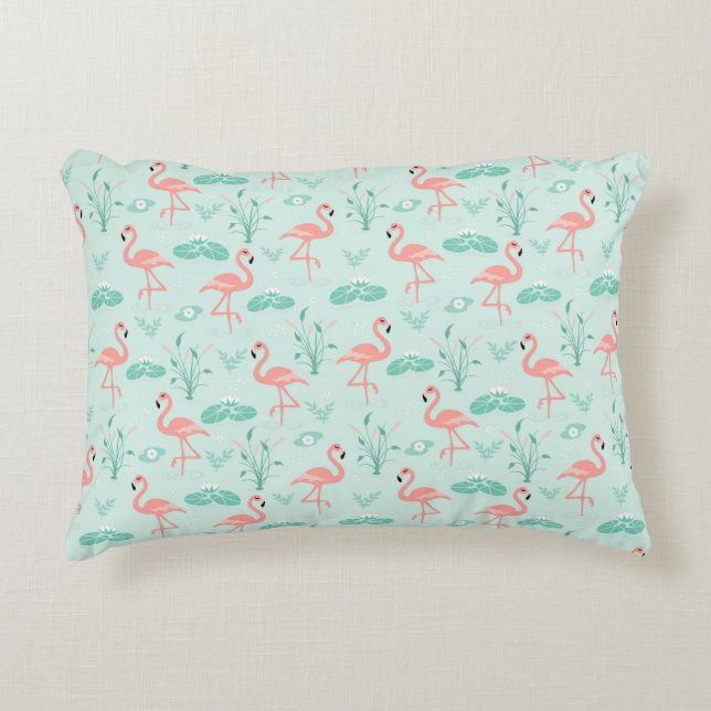 Flamingos Pink Green Tropical Birds Trendy Accent Kussen (Voorkant)