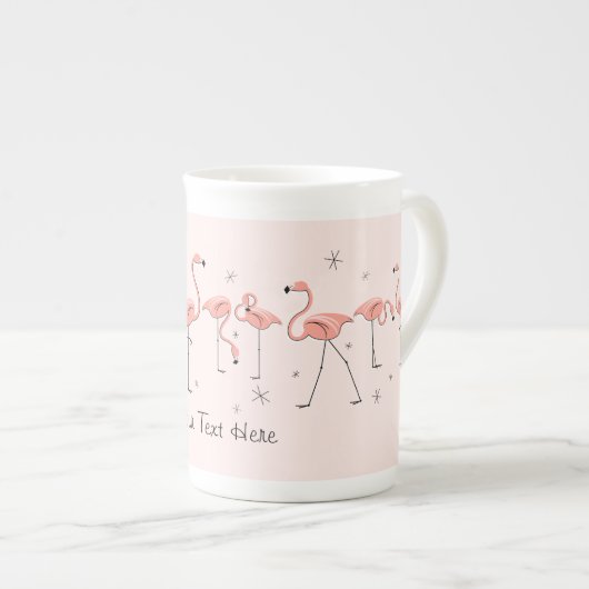 Flamingos Pink Line Text bone china mok (Voorkant rechts)