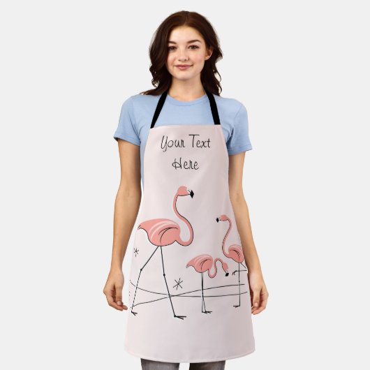 Flamingos Pink Trio 2 Text Apron Schort (Gedragen)