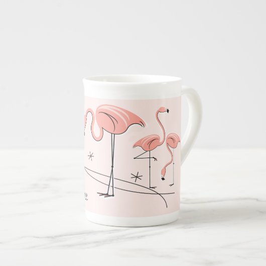 Flamingos Pink Trio 3 Name bone china mok (Voorkant rechts)