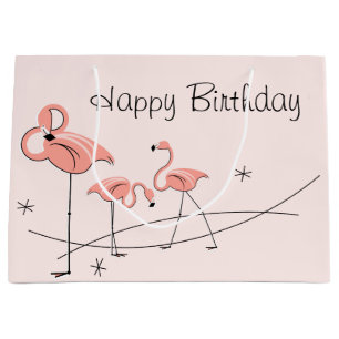 Flamingos Pink Trio Happy Birthday cadeau grote ta Large Cadeautasje