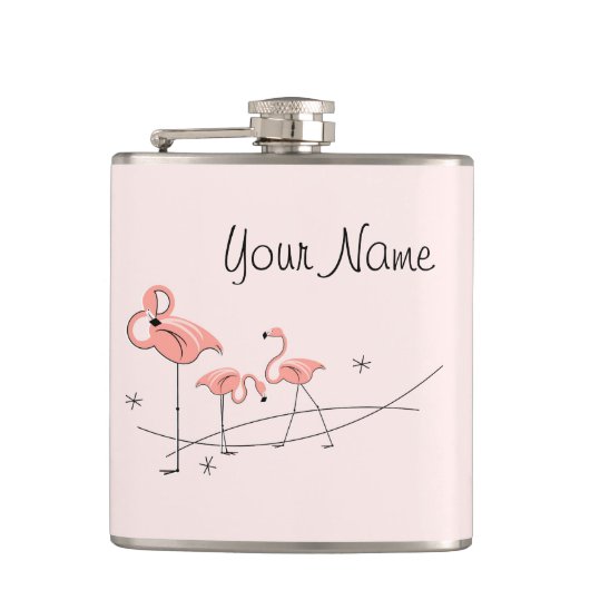 Flamingos Pink Trio Naam omwikkelde kolf Heupfles (Voorkant)