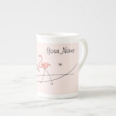 Flamingos Pink Trio Name bone china mok (Voorkant rechts)