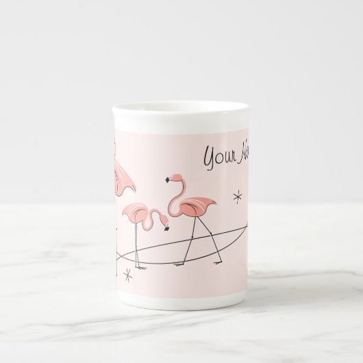 Flamingos Pink Trio Name bone china mok (Voorkant)