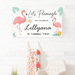 Flamingo's & Plezierige Tropische Verjaardagsfeest Spandoek