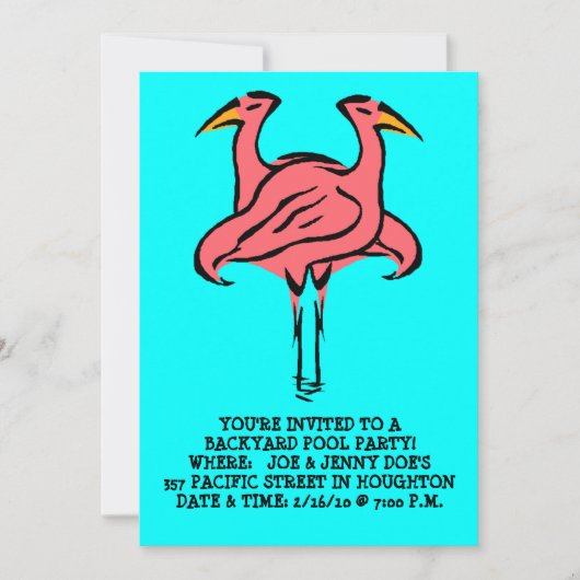 FLAMINGOS ~POOL PARTY INVITATION ~ EZ OM AAN TE PA KAART (Voorkant)