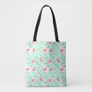 Flamingos Retro Green Multi-koraal terugvinken Tote Bag