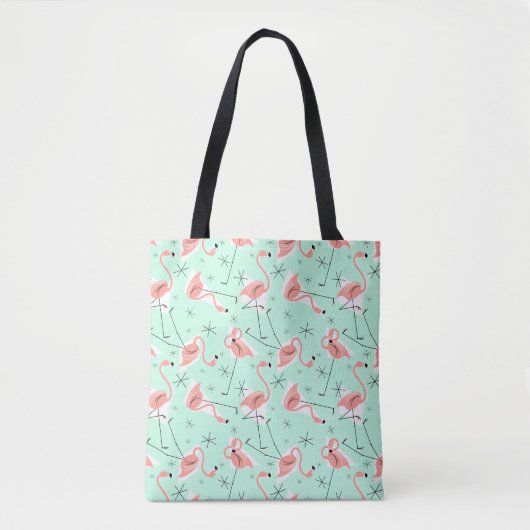 Flamingos Retro Green Multi over roze rug Tote Bag (Voorkant)