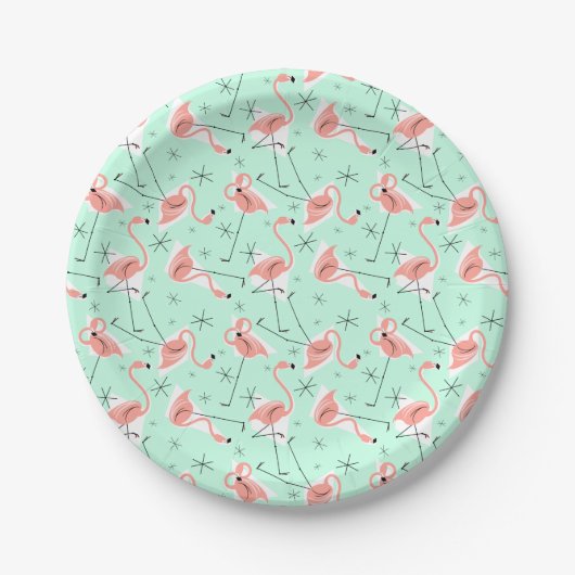 Flamingo's Retro Green Multi Papieren Bordje (Voorkant)
