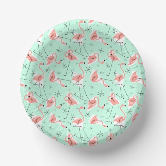 Flamingo's Retro Green Multi Papieren Kommen (Voorkant)