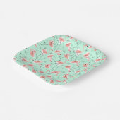Flamingo's Retro Groen Multi vierkant Papieren Bordje (Gebogen)