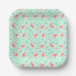 Flamingo's Retro Groen Multi vierkant Papieren Bordje