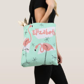 Flamingos Retro Groene Naam koraal check back Tote Bag (Dichtbij)