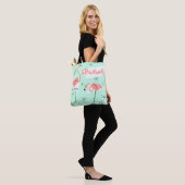 Flamingos Retro Groene Naam koraal check back Tote Bag (Op model)