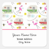 Flamingo's & Retro Trailers Adres Sticker (Voorkant)