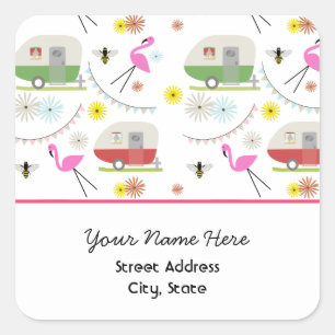 Flamingo's & Retro Trailers Adres Sticker