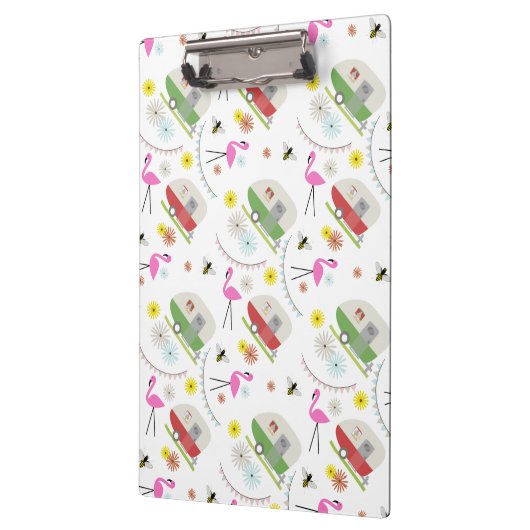 Flamingos + Retro Trailers Patroonplaat Klembord (Links)