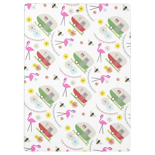 Flamingos + Retro Trailers Patroonplaat Klembord (Achterkant)