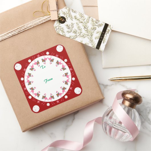 Flamingo's Rode Strand Kerstcadeau Naar Van Label (Geschenken)