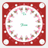 Flamingo's Rode Strand Kerstcadeau Naar Van Label (Voorkant)