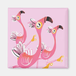 Flamingo's Rolschaatsen Magneet