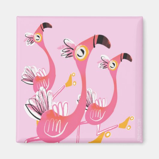 Flamingo's Rolschaatsen Magneet (Voorkant)