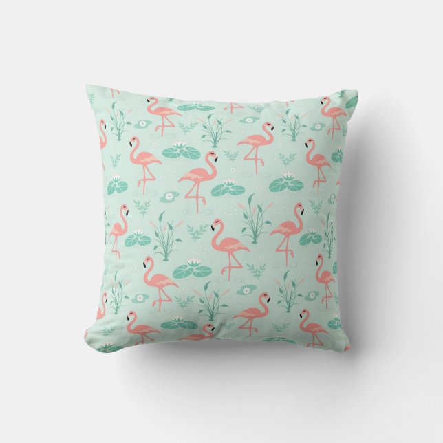 Flamingo's Roze Groen Tropische Vogels Kussen (Voorkant)