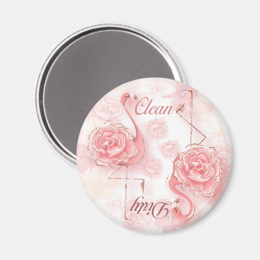 Flamingo's roze rozen vuile schone vaatwasser magneet (Voorkant / Achterkant)