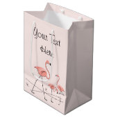 Flamingo's Roze Trio 2 Text cadeautas zak medium (Voorkant Gekanteld)