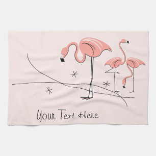 Flamingo's Roze Trio 3 Tekst keukenhanddoek