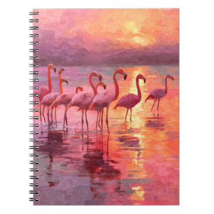Flamingo's Roze Zonsondergang Water Reflectie Kuns Notitieboek
