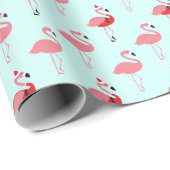 Flamingos Santa Flamingo patroon Blue Kerstmis Cadeaupapier (Rol Hoek)