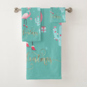 Flamingos Santa Hat Cadeaus Snowflakes Bad Handdoek (Insitu)