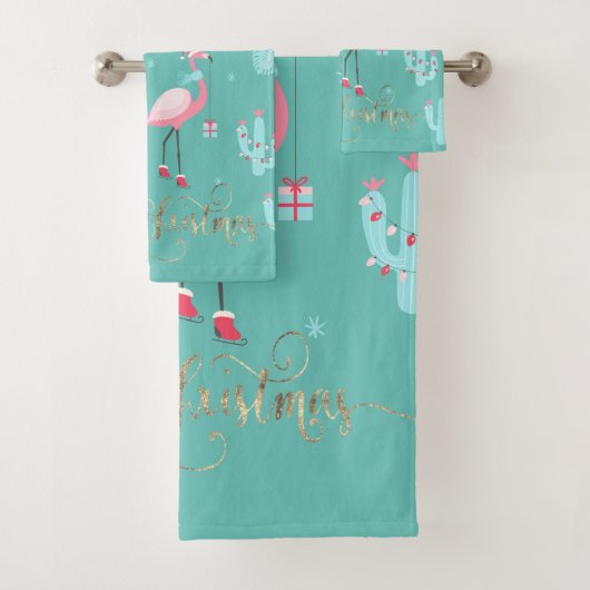 Flamingos Santa Hat Cadeaus Snowflakes Bad Handdoek (Insitu)