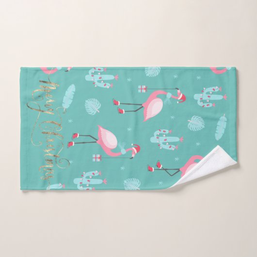 Flamingos Santa Hat Cadeaus Snowflakes Bad Handdoek (Handdoek)