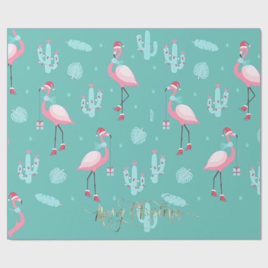 Flamingos Santa Hat Cadeaus Snowflakes Cadeaupapier (Vlak)