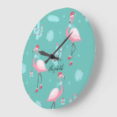 Flamingos Santa Hat Cadeaus Snowflakes Grote Klok (Hoek)