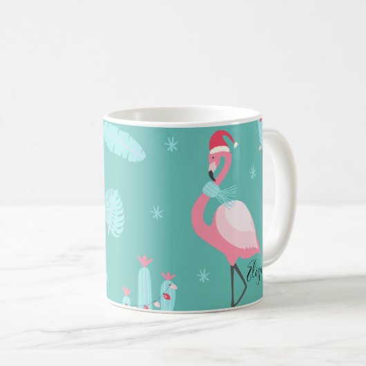 Flamingos Santa Hat Cadeaus Snowflakes Koffiemok (Voorkant rechts)