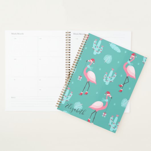 Flamingos Santa Hat Cadeaus Snowflakes Planner (Display)