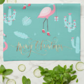 Flamingos Santa Hat Cadeaus Snowflakes Theedoek (Gevouwen)