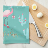 Flamingos Santa Hat Cadeaus Snowflakes Theedoek (Quarter Fold)