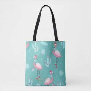 Flamingos Santa Hat Cadeaus Snowflakes Tote Bag