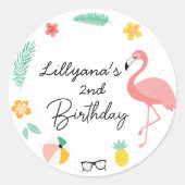 Flamingo's Schattige Tropisch Verjaardagsfeest, En Ronde Sticker (Voorkant)