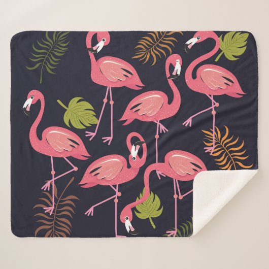 Flamingo's set, tropische vogel . sherpa deken (Voorkant (horizontaal))