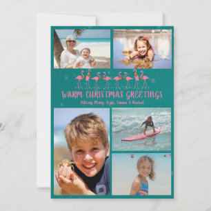 Flamingo's Sterren Teal Kerst Foto Collage Kaart